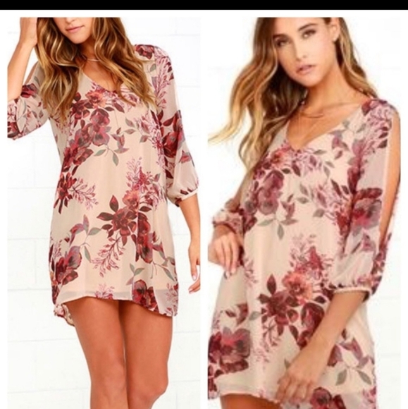 LULU'S EXCLUSIVE Shifting Dears Tan Floral Print Dress - Picture 1 of 16